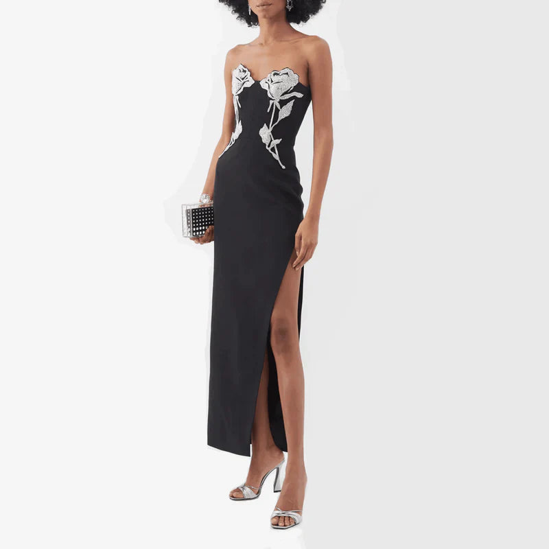 Mermaid Way Dolled Up Crystal Rose Embroidered Maxi Dress