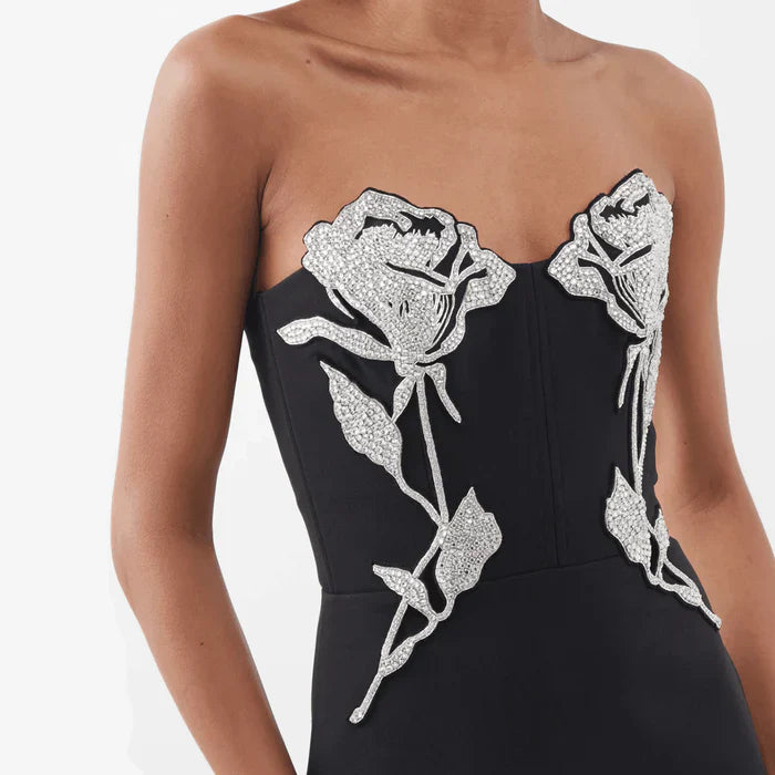 *Dolled Up Crystal Rose Embroidered Maxi Dress