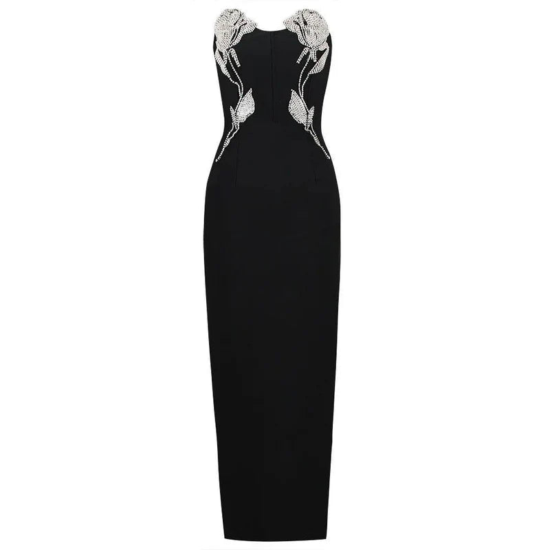 Mermaid Way Dolled Up Crystal Rose Embroidered Maxi Dress