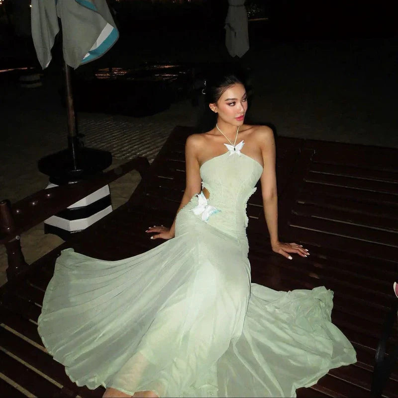 Mermaid Way Don't Need A Filter Butterfly Halter Light Maxi Dress