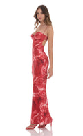 Lucy In The Sky Rose Open Back Mesh Maxi Dress in Red