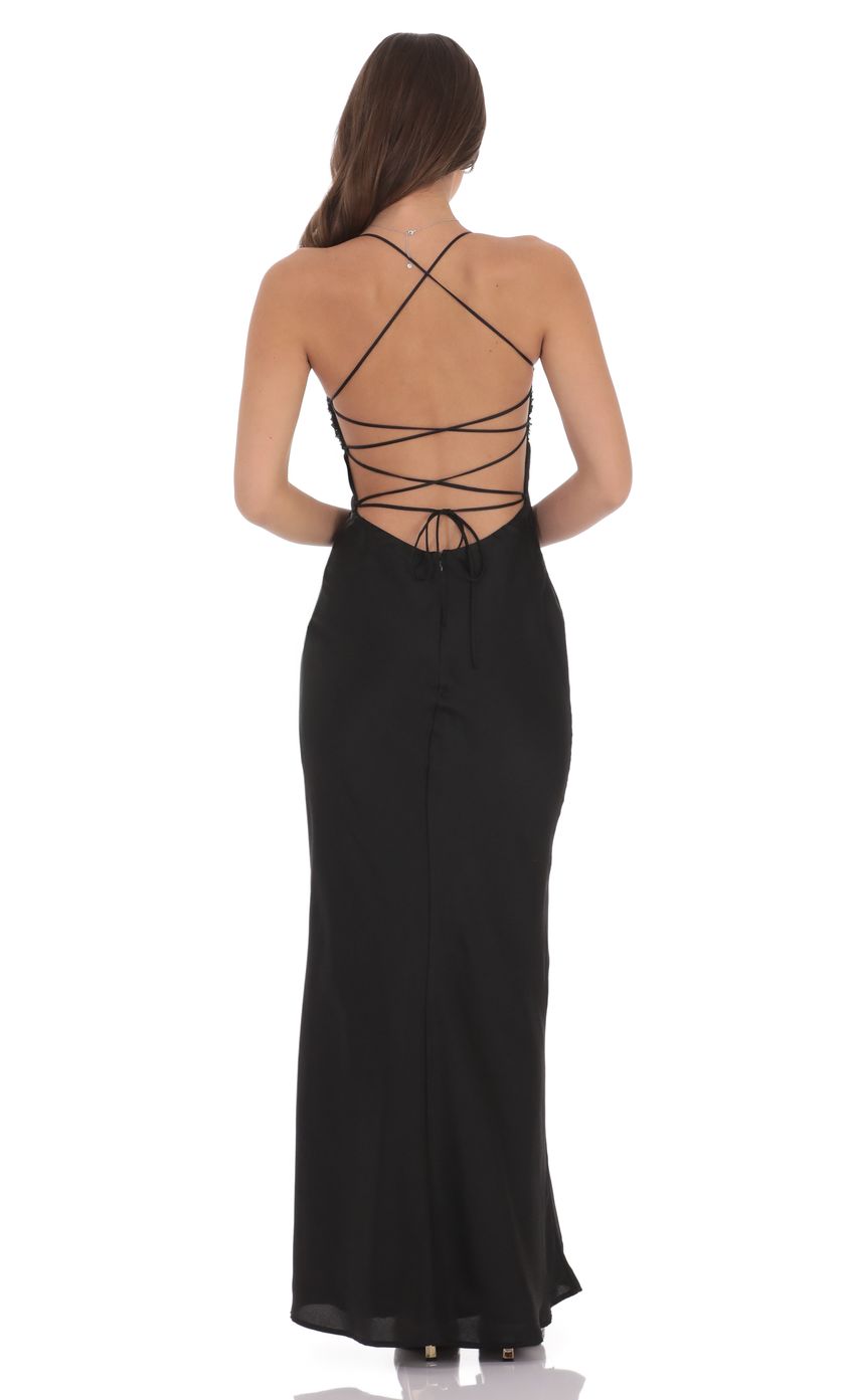 Lucy In The Sky Sequin Bust Satin Maxi Dress in Black