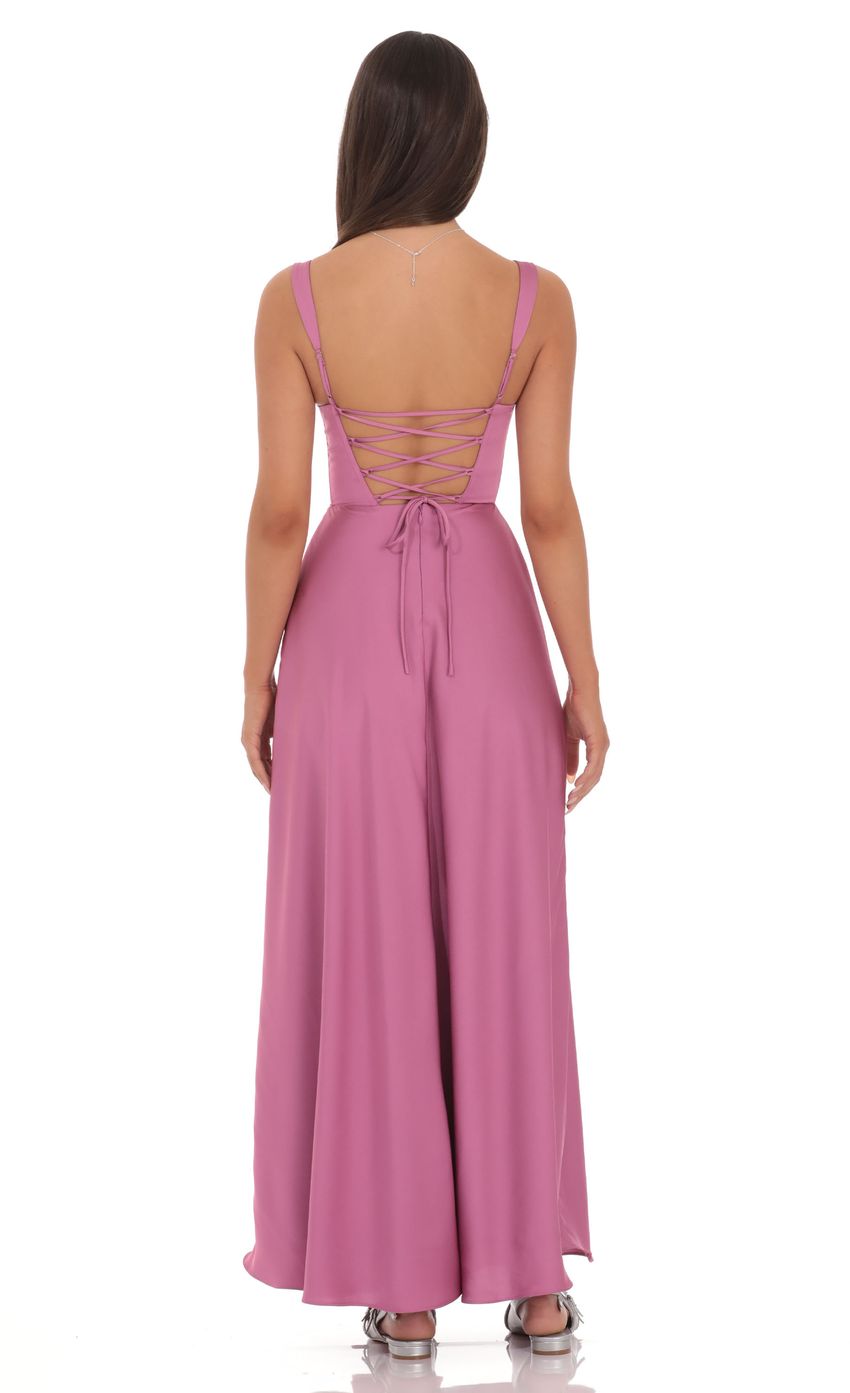 Lucy In The Sky Satin Plunge Neck Corset Maxi Dress in Mauve
