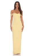 Lucy In The Sky Tulle Off Shoulder Sleeve Maxi Dress in Yellow