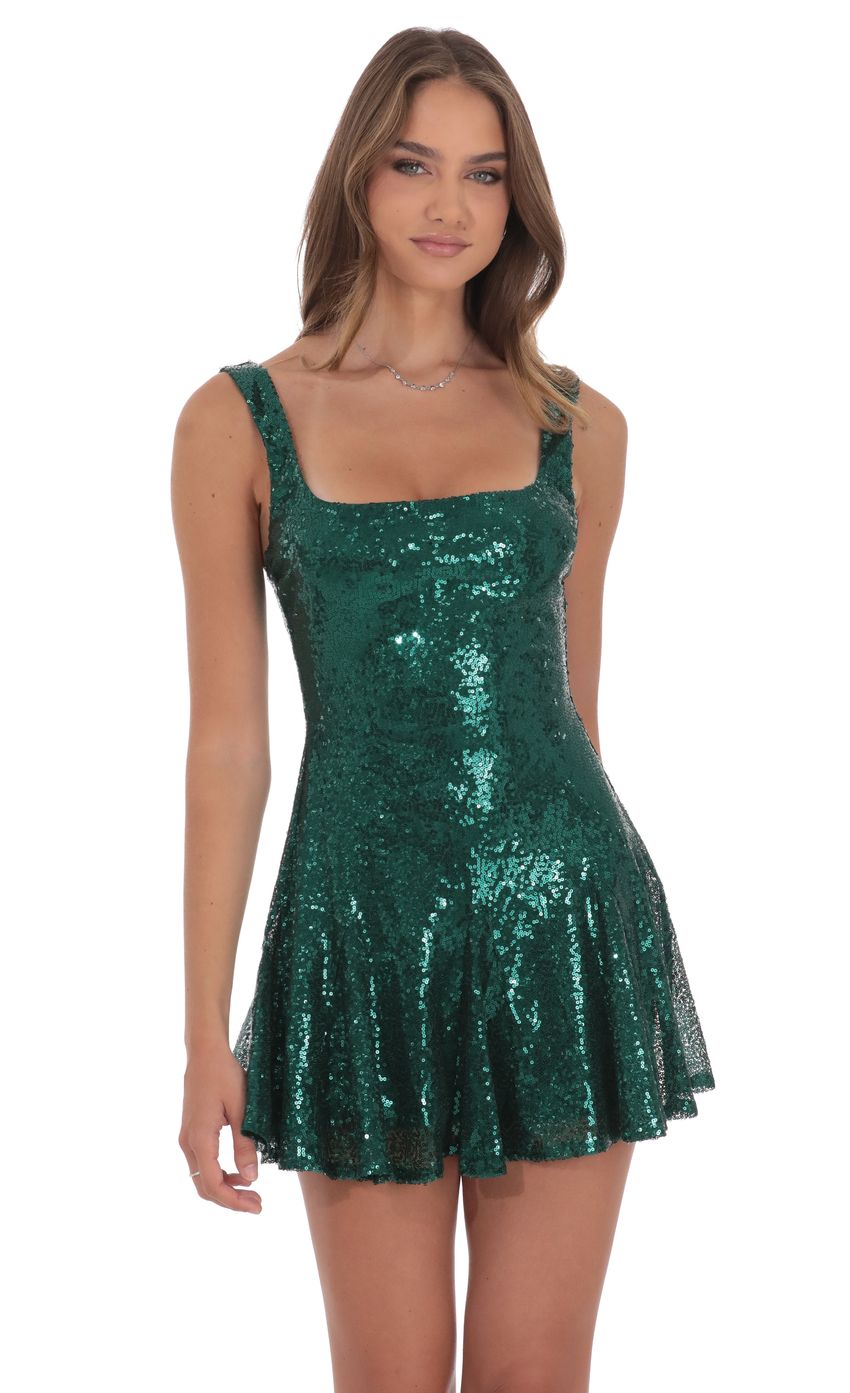 Lucy In The Sky Sequin Skater Dress in Green