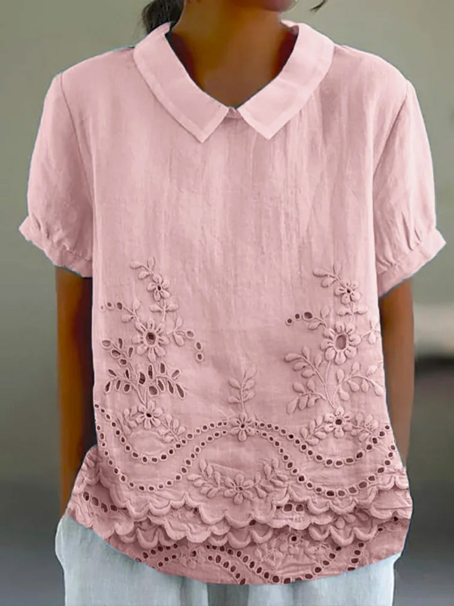 Nabalu Women’s Embroidered Blouse – Short Sleeve Collared Top