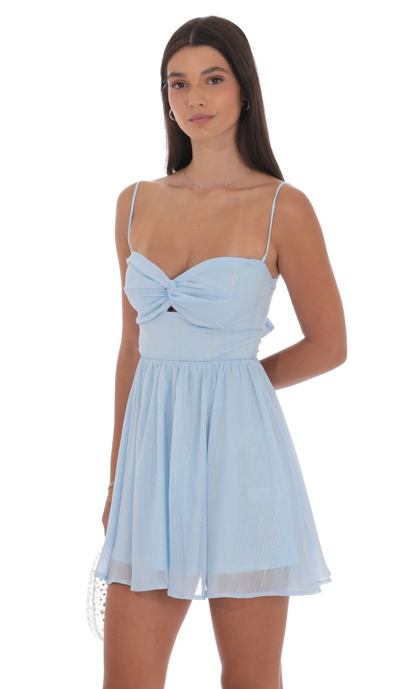 Lucy In The Sky Shimmer Front Twist A-line Dress in Light Blue