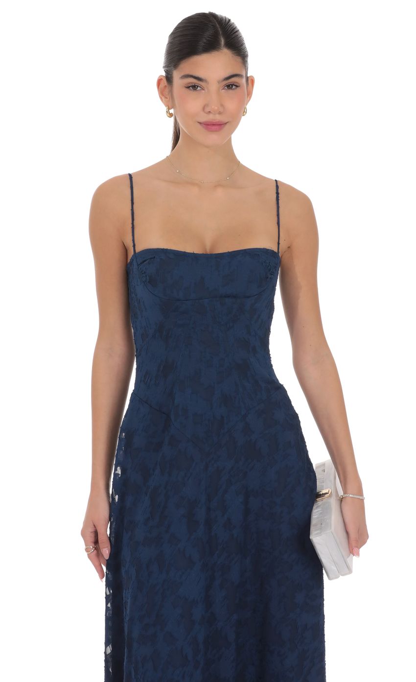 Lucy In The Sky Burnout Lace-Up Maxi Dress in Navy
