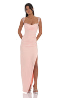 Lucy In The Sky Suede Draped Lace Maxi Dress in Pink