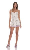 Lucy In The Sky Textured Floral Purple Ruffle Dress in White