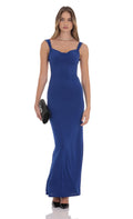 Lucy In The Sky Open Back Bow Maxi Dress in Blue