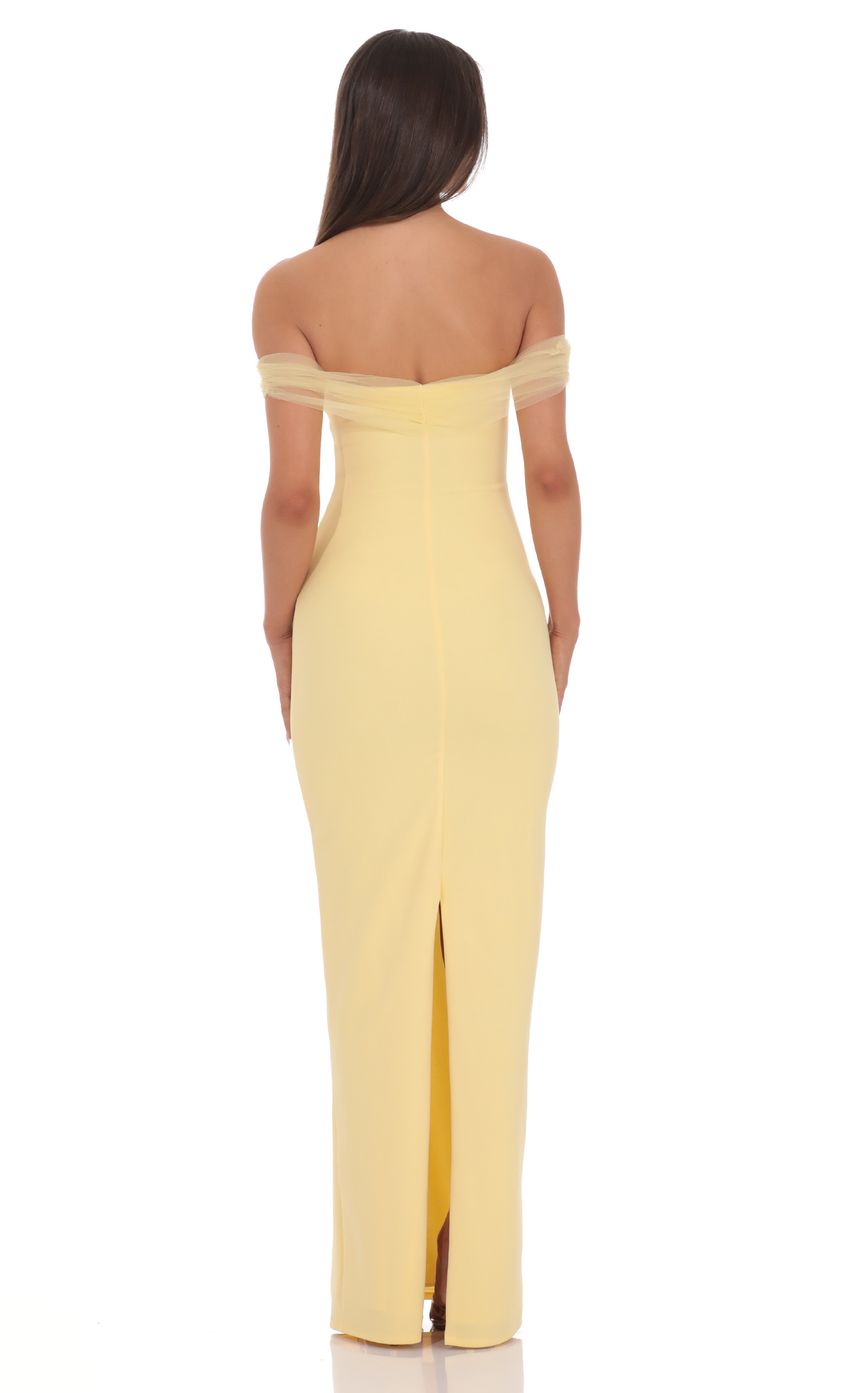 Lucy In The Sky Tulle Off Shoulder Sleeve Maxi Dress in Yellow