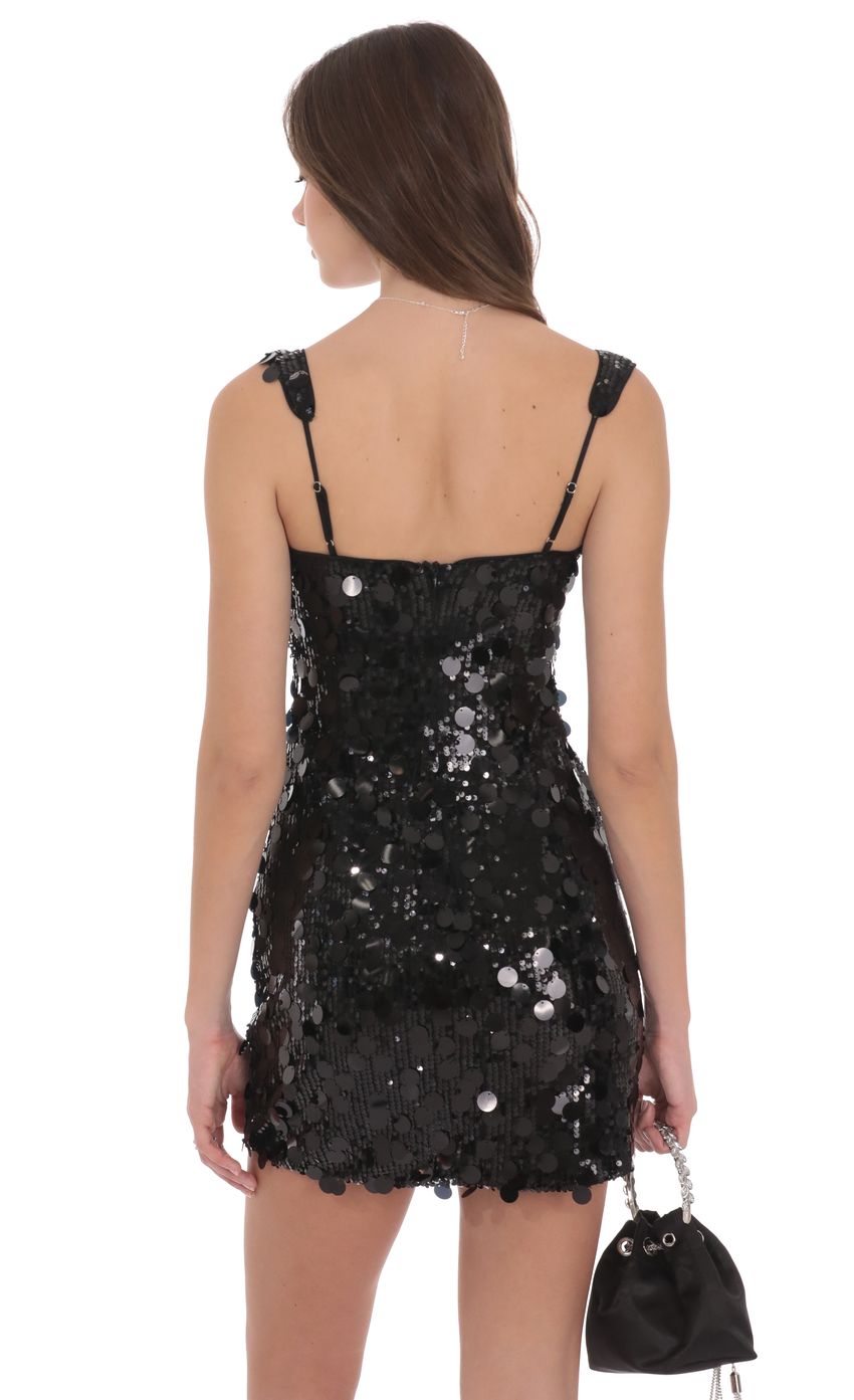 Lucy In The Sky Circle Sequin Square Neck Dress in Black