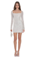 Lucy In The Sky Sequin Long Sleeve Dress in Silver