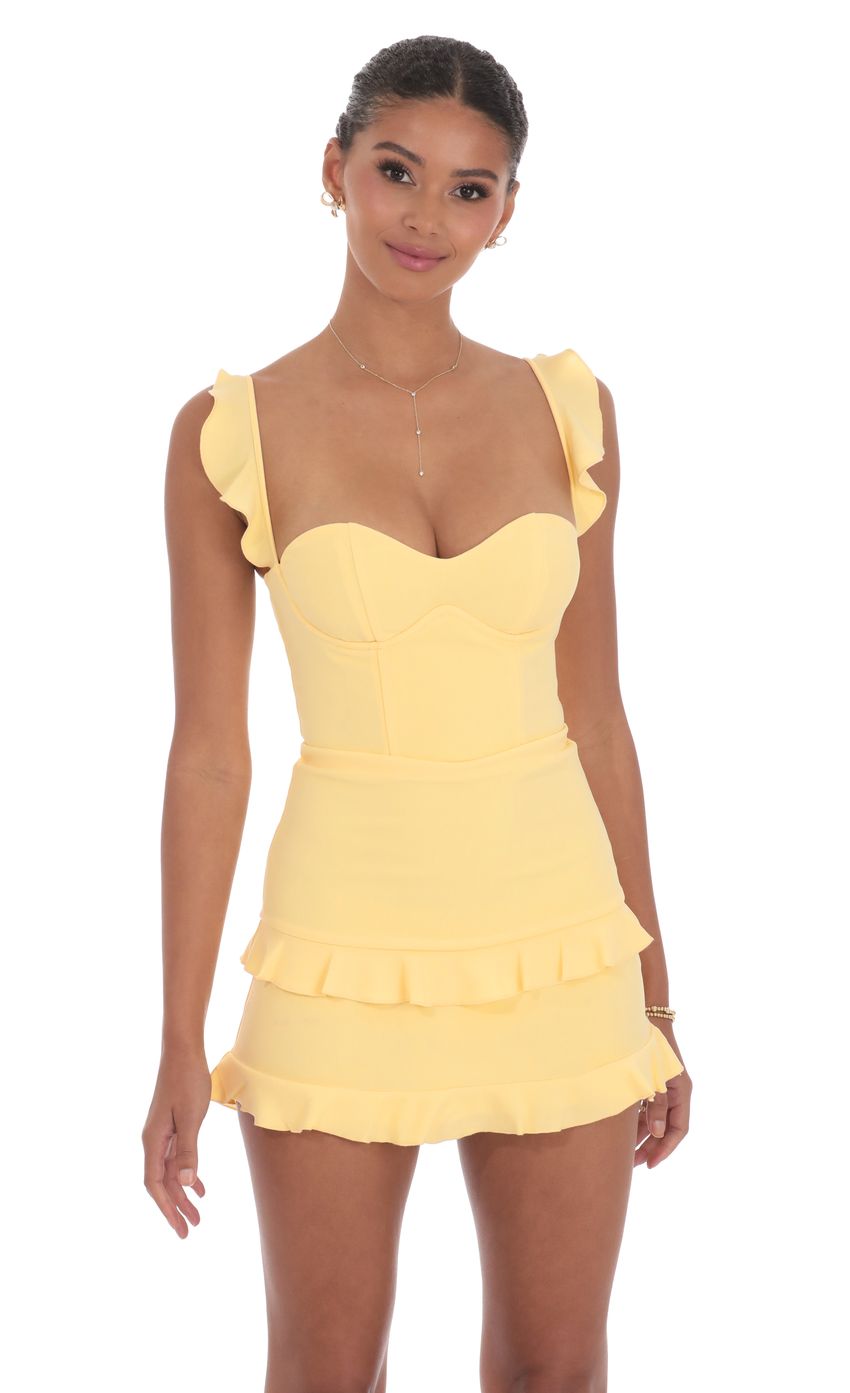 Lucy In The Sky Ruffle Bodycon Dress in Yellow