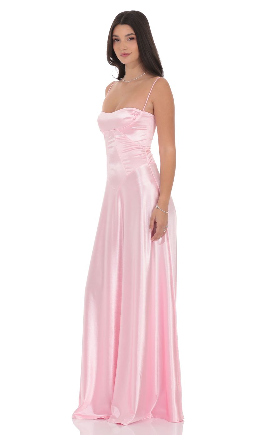Lucy In The Sky Satin Square Neck Maxi Dress in Pink