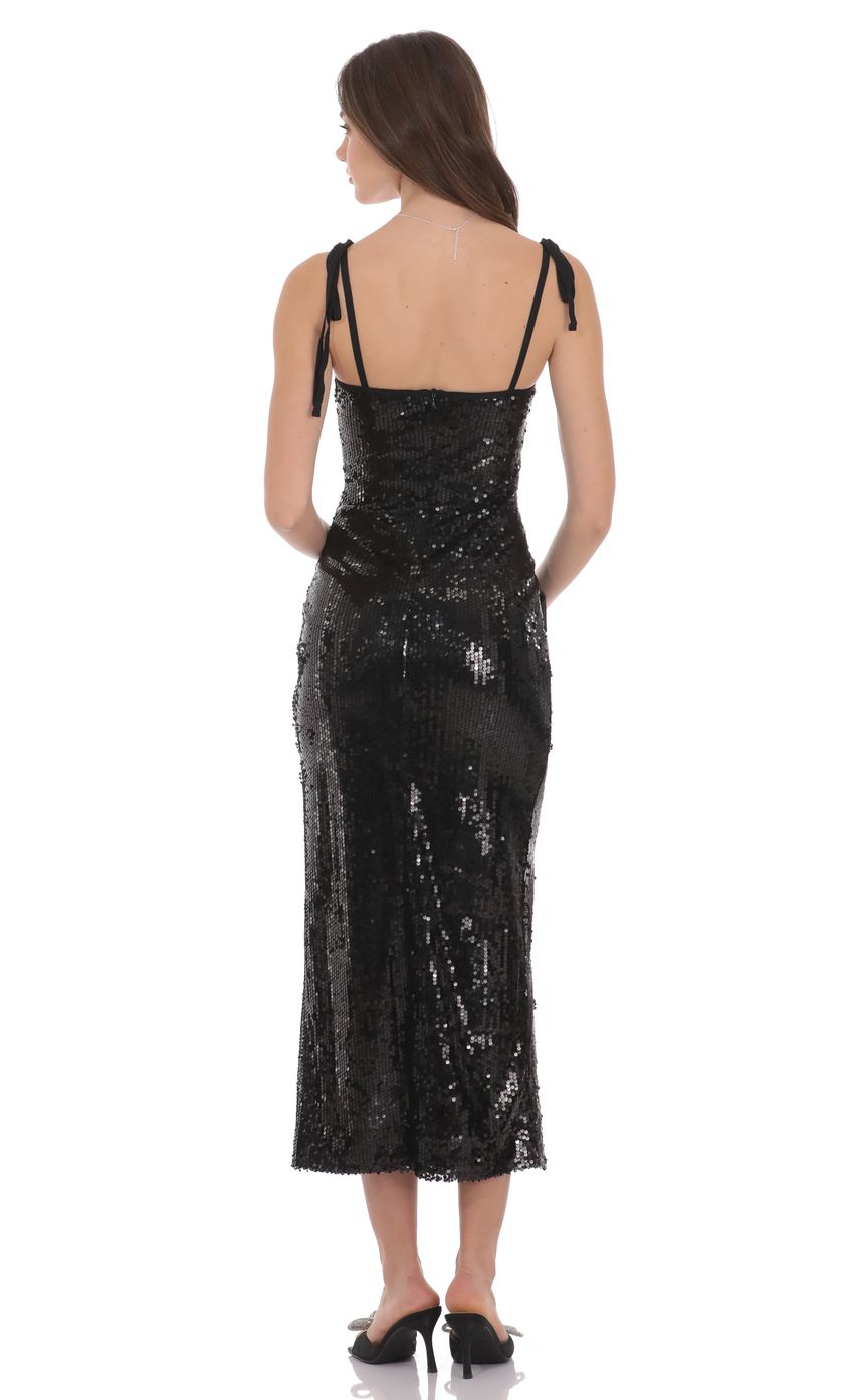 Lucy In The Sky Sequin Shoulder Tie Maxi Dress in Black