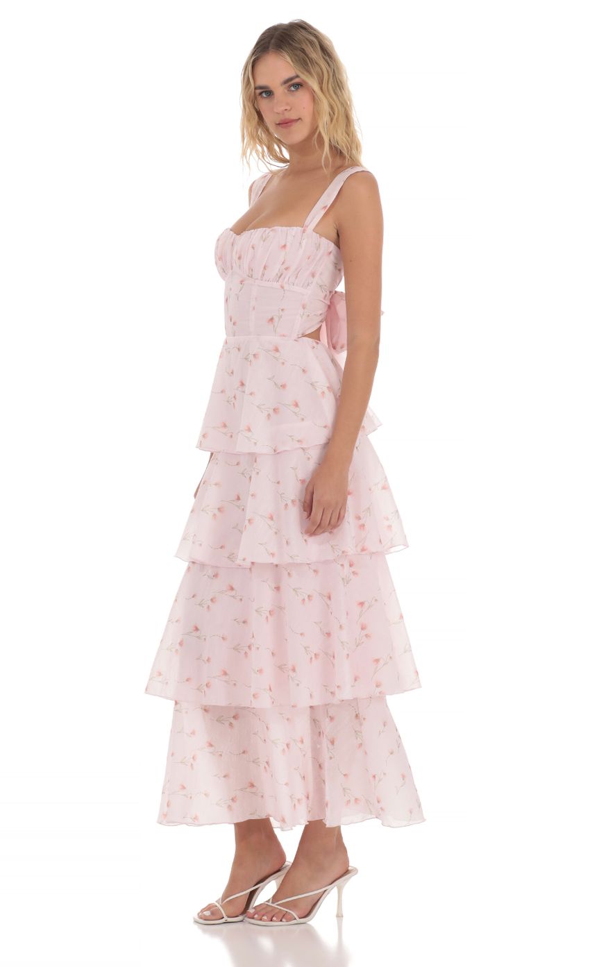 Lucy In The Sky Floral Ruffle Maxi Dress in Pink
