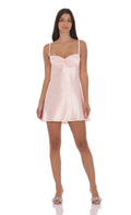 Lucy In The Sky Jacquard Babydoll Dress in Baby Pink