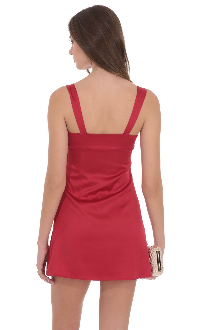 Lucy In The Sky Satin Shift Dress in Red