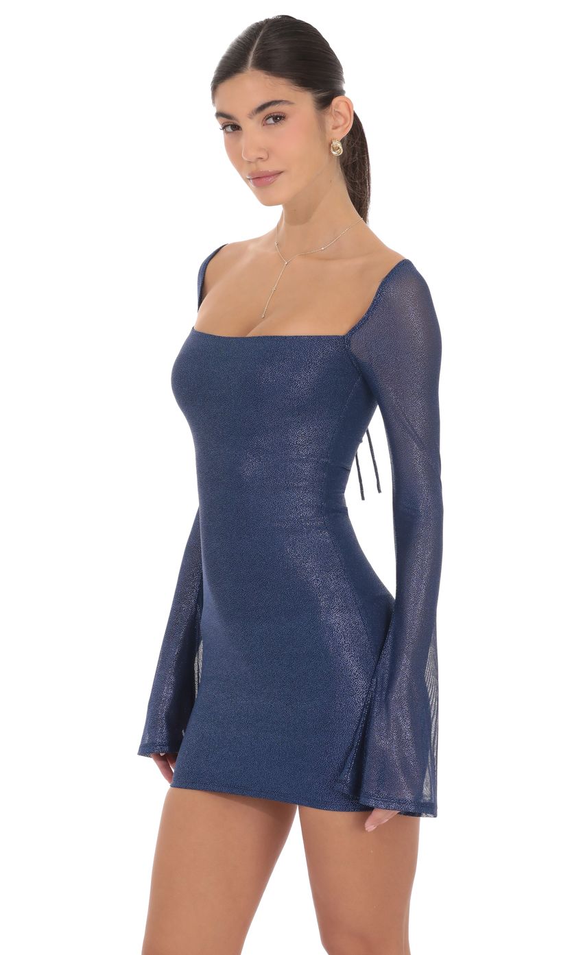 Lucy In The Sky Foil Long Sleeve Bodycon Dress in Navy