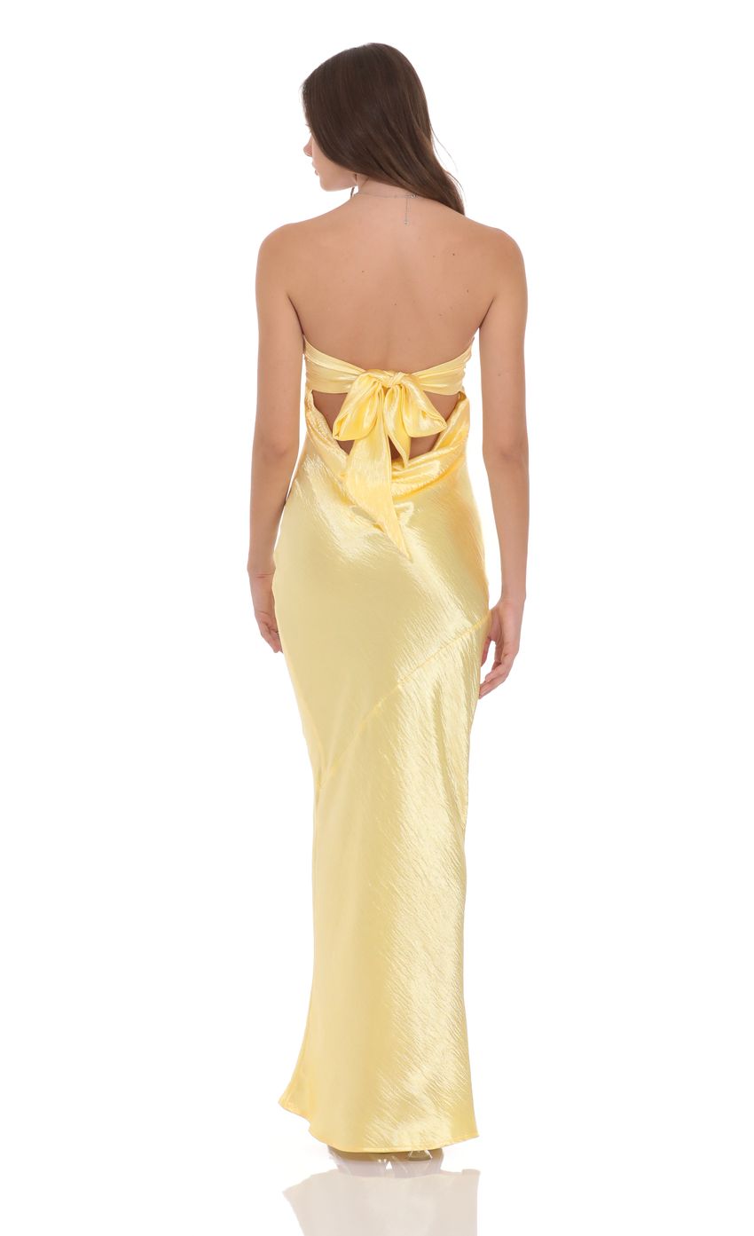 Lucy In The Sky Crinkle Satin Open Back Maxi Dress in Yellow