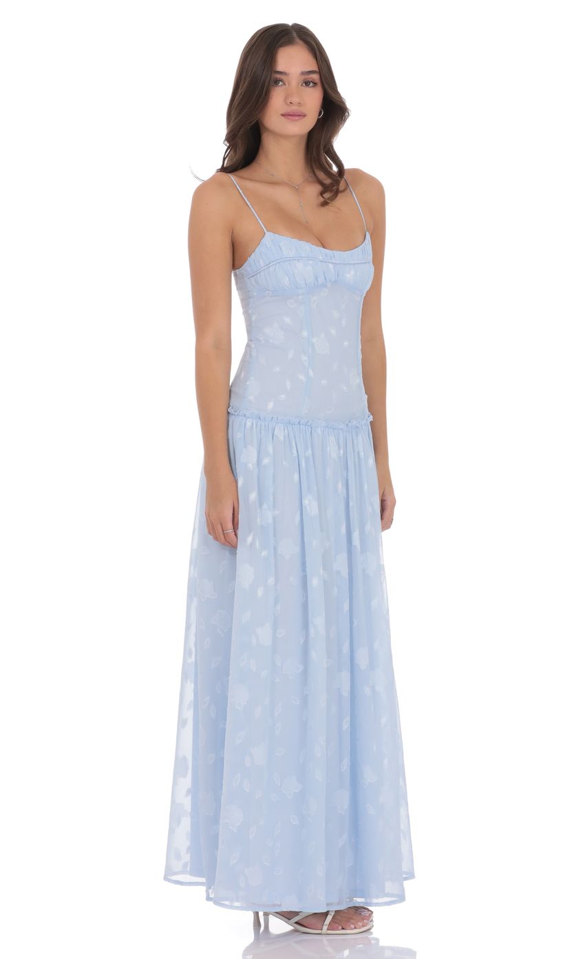 Lucy In The Sky Floral Chiffon Maxi Dress in Light Blue