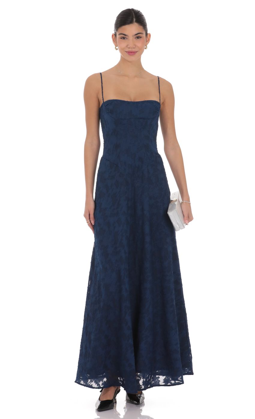 Lucy In The Sky Burnout Lace-Up Maxi Dress in Navy