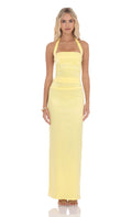 Lucy In The Sky Satin Halter Maxi Dress in Yellow 2