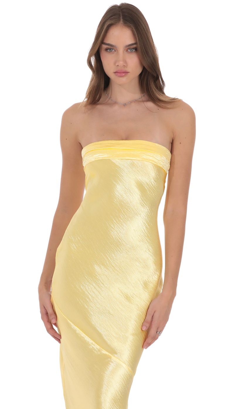 Lucy In The Sky Crinkle Satin Open Back Maxi Dress in Yellow