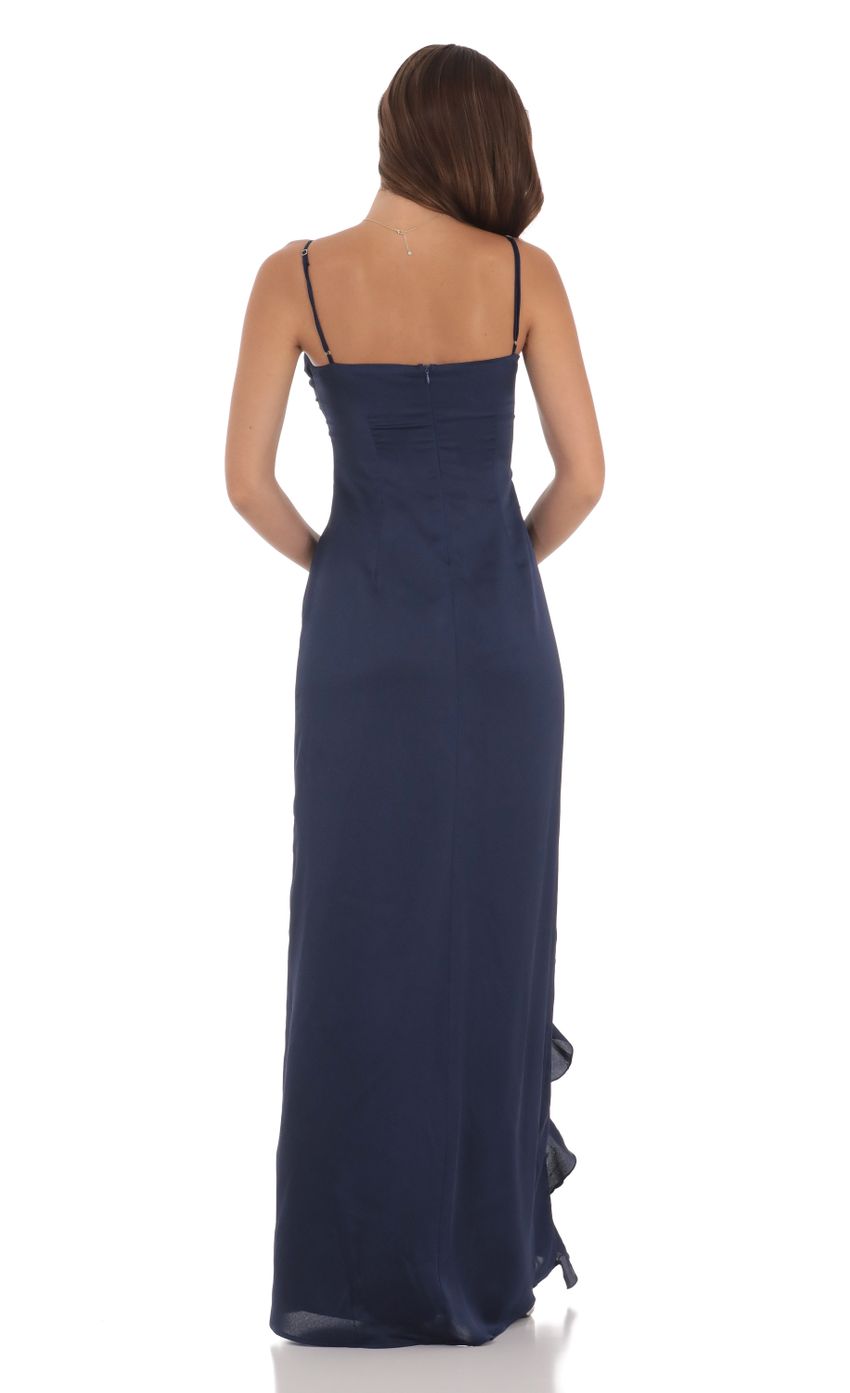 Lucy In The Sky Ruffle V-Neck Maxi Dress in Navy