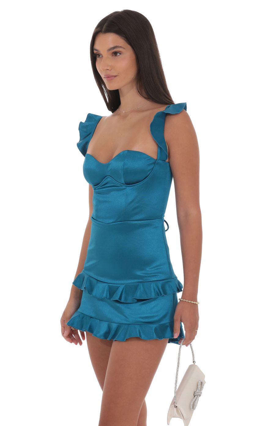 Lucy In The Sky Satin Ruffle Bodycon Dress in Cobalt