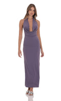 Lucy In The Sky Plunge Cowl Neck Halter Maxi Dress in Dusty Purple