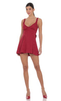 Lucy In The Sky Floral Jacquard Bow Tie Dress in Maroon