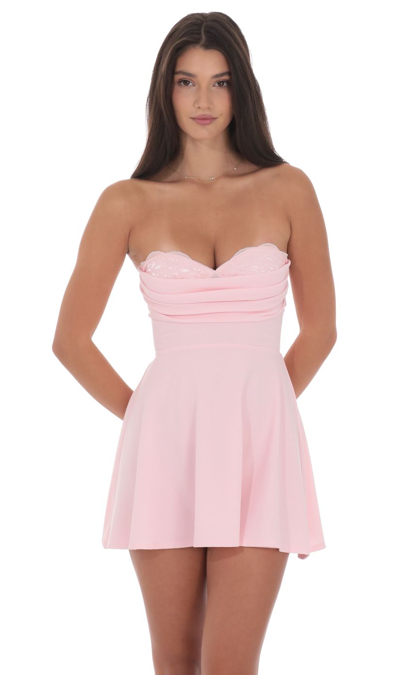 Lucy In The Sky Lace Bust Fit and Flare Dress in Pink