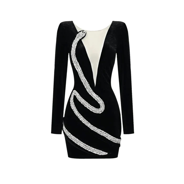 *Feverish Kiss Diamond Snake Velvet Mini Dress