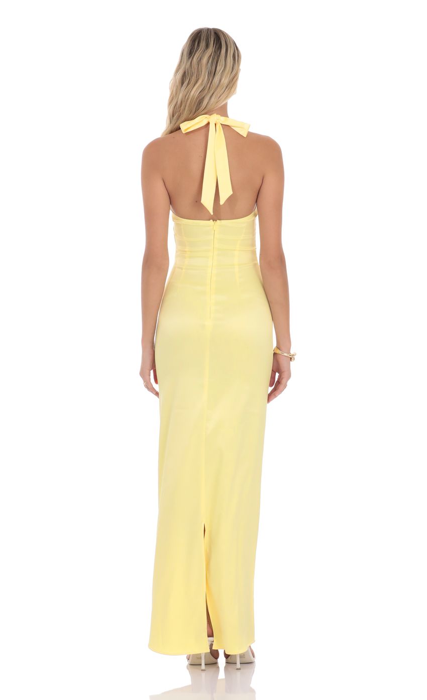 Lucy In The Sky Satin Halter Maxi Dress in Yellow 2