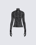 Shia Black Lace Top and Gloves