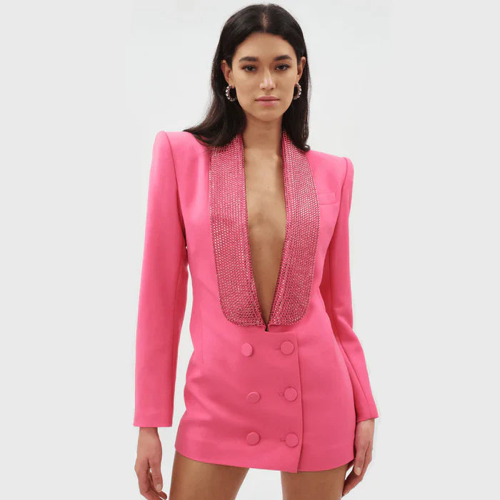 *Flamingo Hues Crystal Embellished Cutout Mini Dress