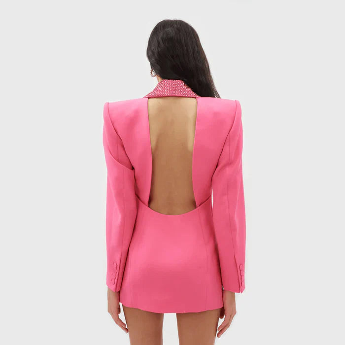 *Flamingo Hues Crystal Embellished Cutout Mini Dress