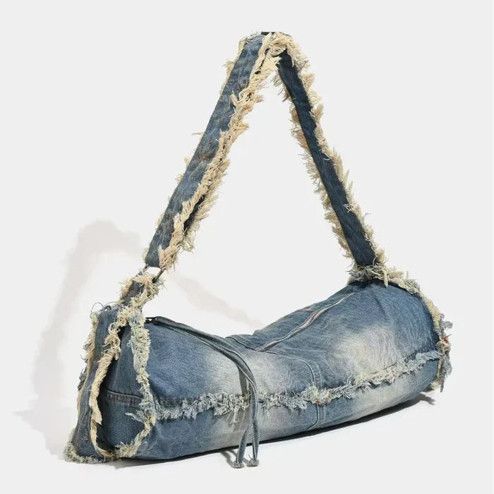 *Fringe Baguette Denim Shoulder Bag