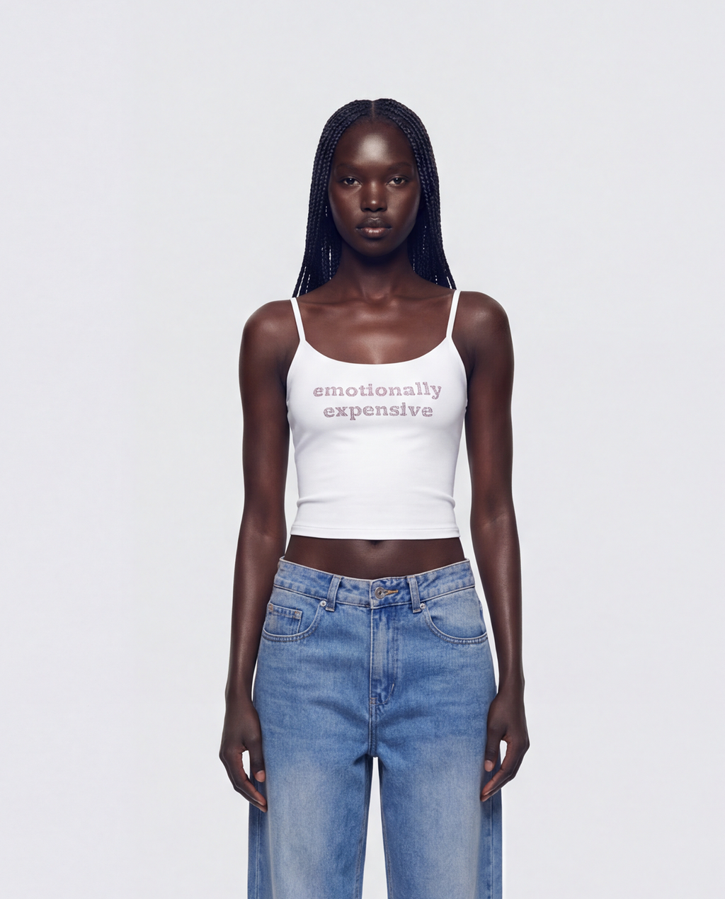 Finesse Elli White Rhinestone Slogan Cami Top