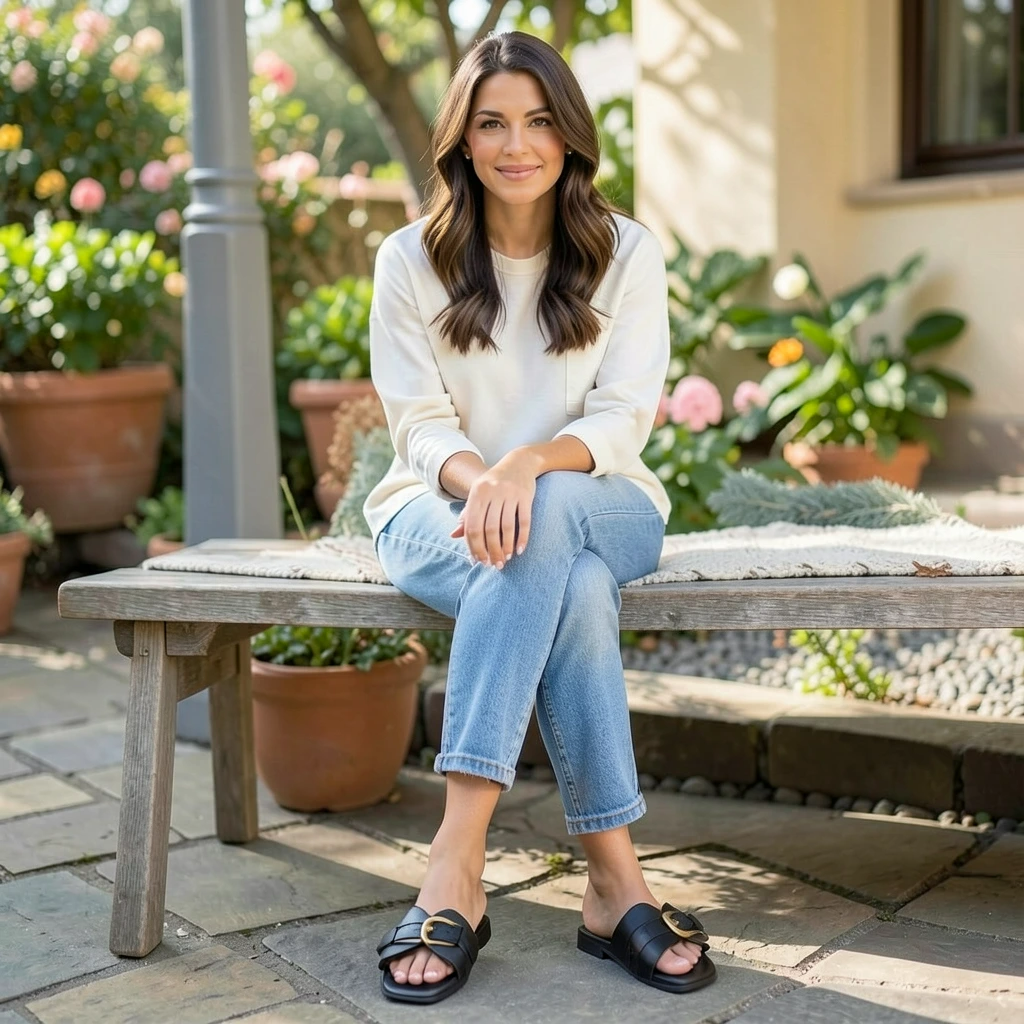 Nabalu Buckle Strap Flat Sandals – Casual Summer Slides for Women