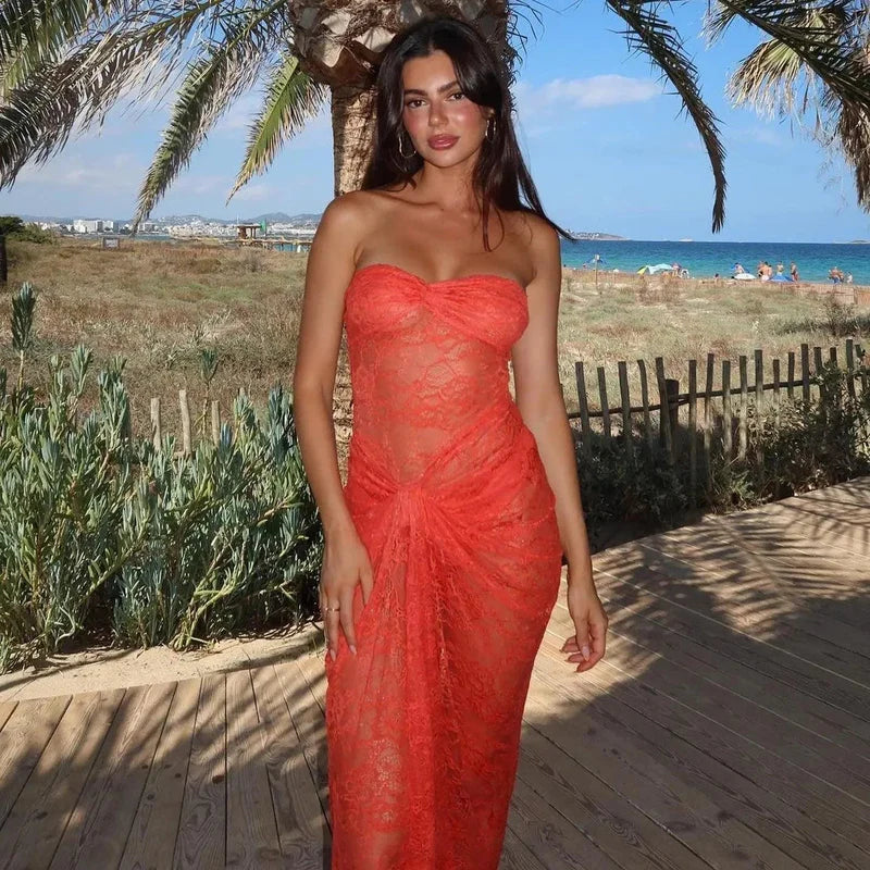 Mermaid Way Her Figure Lace Off-Shoulder Maxi Dress