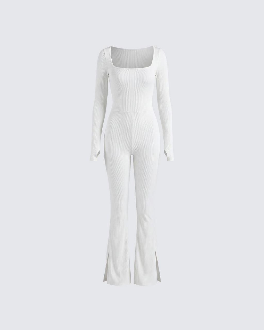 Finesse Lirien Ivory Rib Kick Floor Flare Jumpsuit