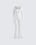 Finesse Lirien Ivory Rib Kick Floor Flare Jumpsuit