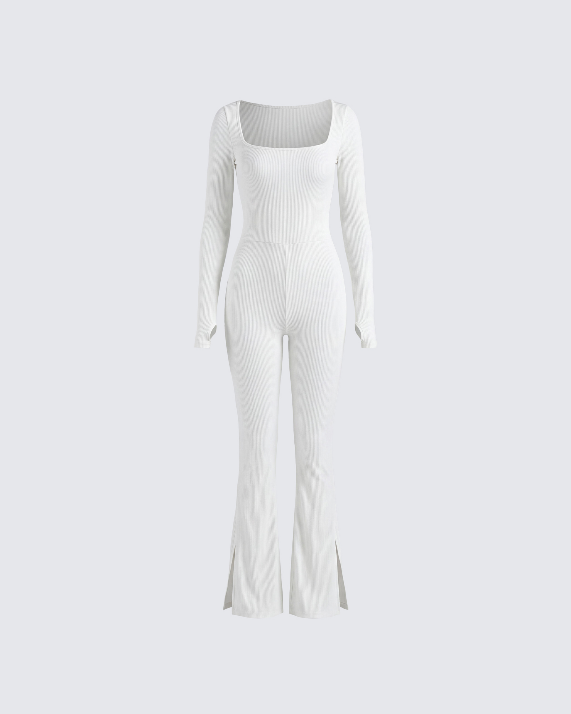 Finesse Lirien Ivory Rib Kick Floor Flare Jumpsuit