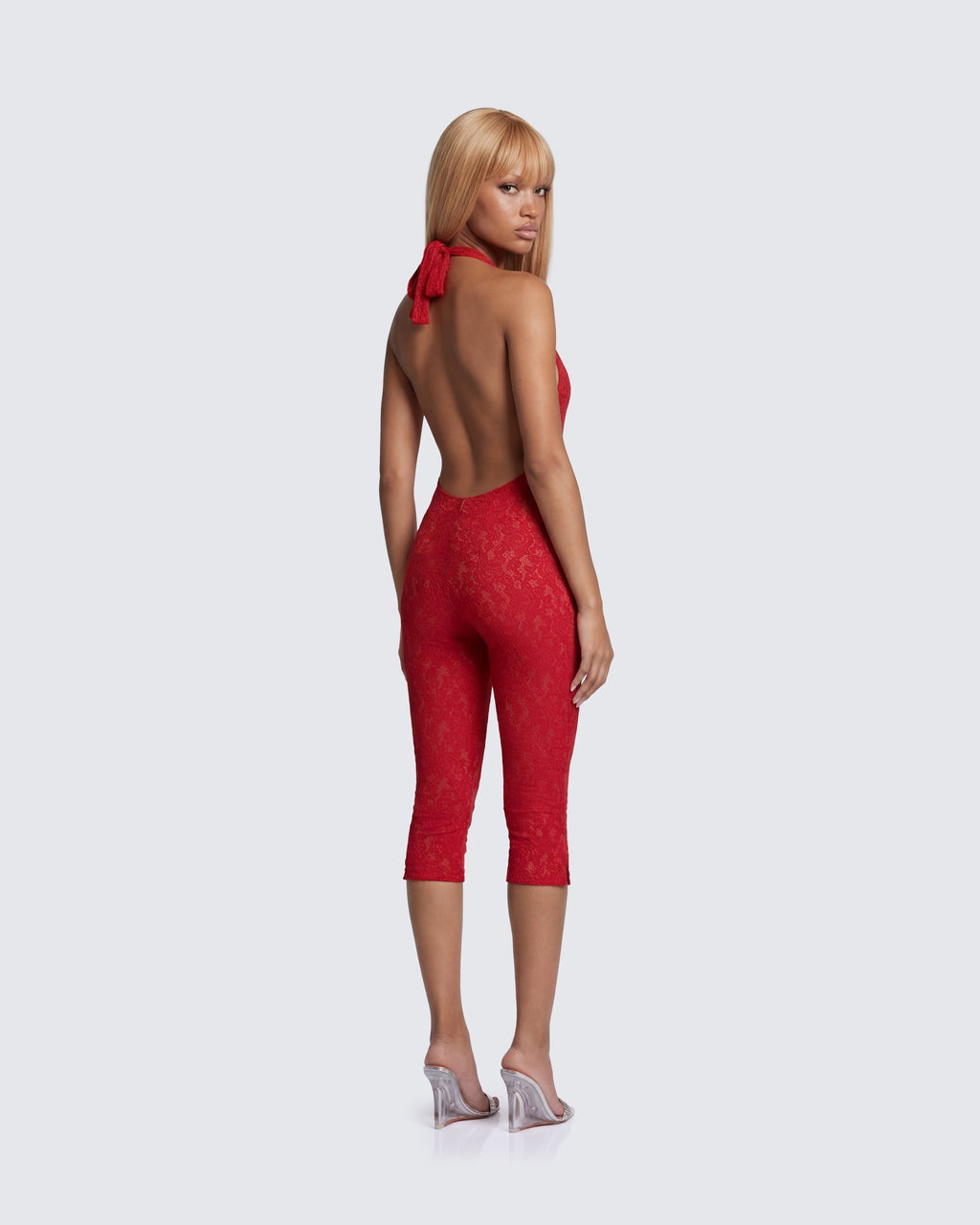 Finesse Isabel Red Lace Capri Jumpsuit