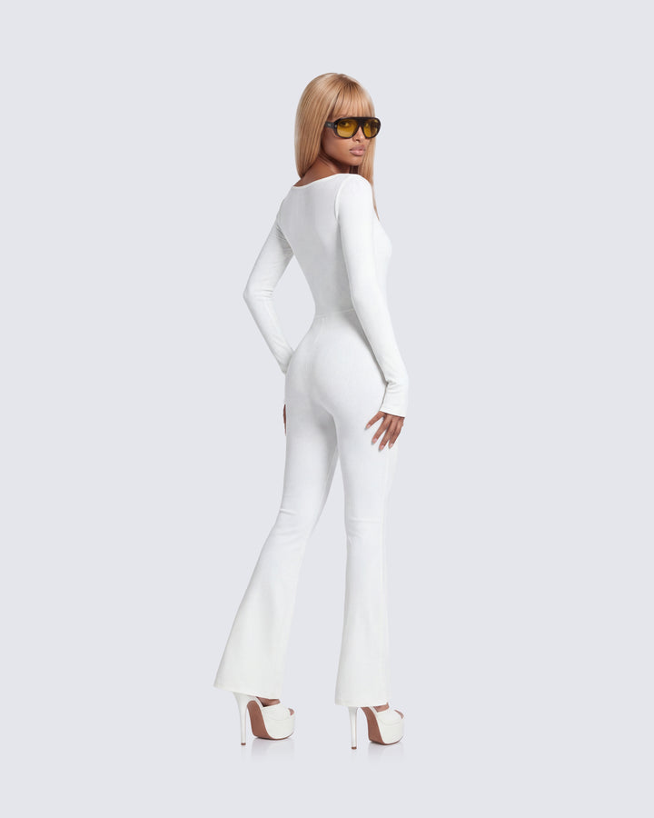 Finesse Lirien Ivory Rib Kick Floor Flare Jumpsuit