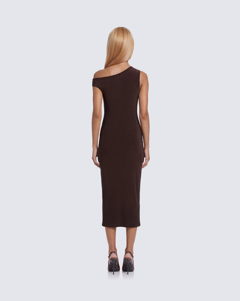Finesse Justyna Brown Slash Neck Assym Dress